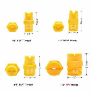 1/8", 1/4", 3/8", 1/2" Yellow plastic PP 6510 6520 6530 CCKY spray flat fan nozzle