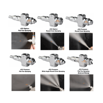 Self cleaning atomizer fogjet washing siphon pressure cooling dust control flat fan/cone air atomizing fog spray nozzle — изображение 2
