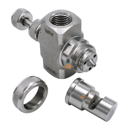 Pressure atomized spray deflected deflection internal mixing wide angle flat fan air gas atomizer fog sprayer nozzle — изображение 2