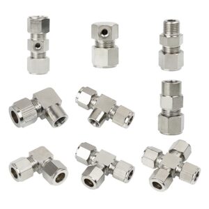 Соединительная арматура из нержавеющей стали с обжимной втулкой 3/8", тип «Т-образный переходник» с прямым отводом, для систем охлаждения туманом под высоким давлением