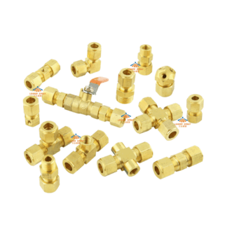 3/8" Brass ferrule type cross Tee straight line elbow joint connect high pressure mist humidification fog system fitting connector