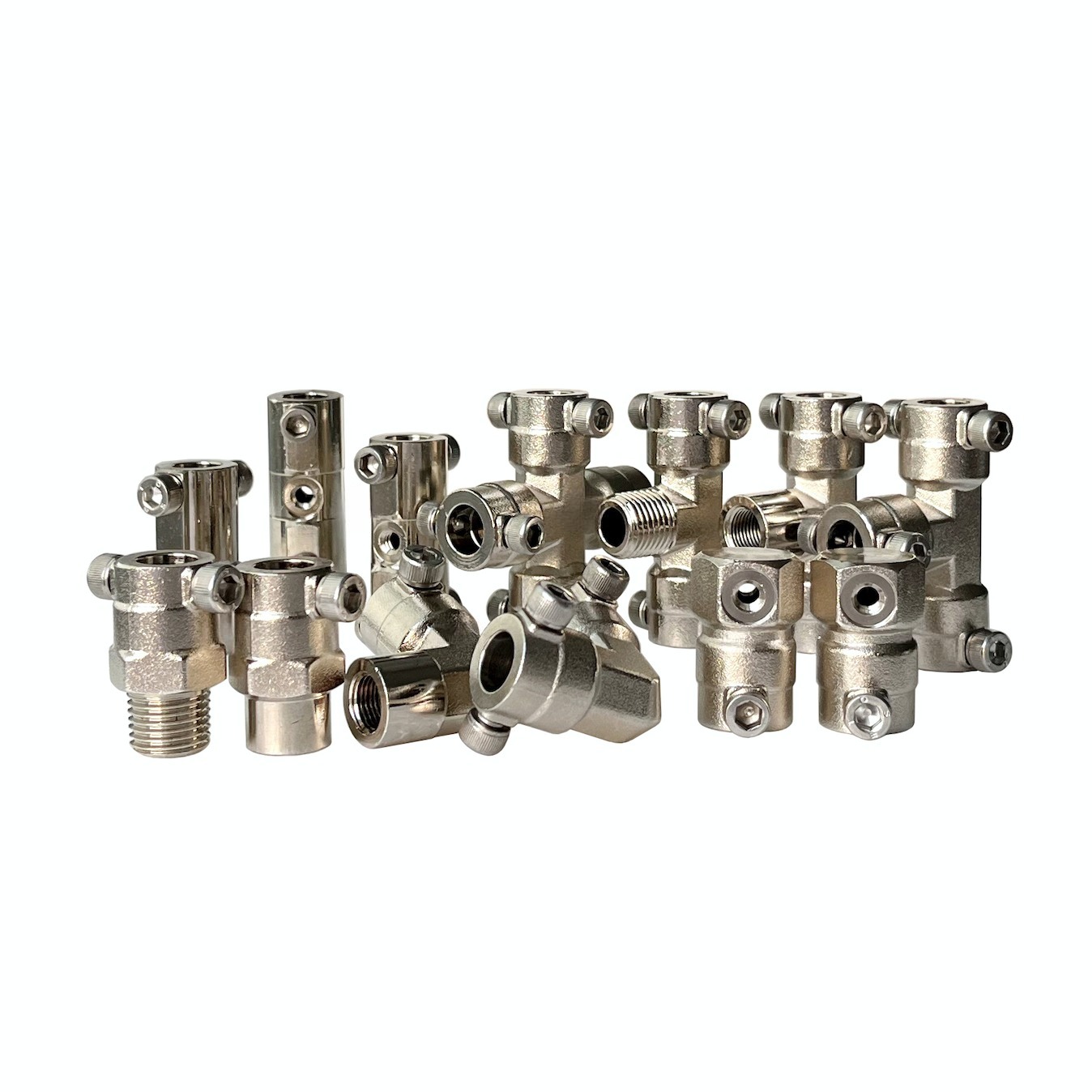 3/8" Screw fixed tube connect 9.52mm detachable and reusable cross Tee straight line elbow brass plated high pressure mist cooling system fitting connectors joint