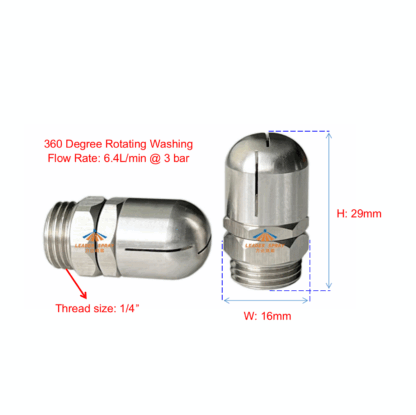 1/4 inch rotating 360 degree water bottle cleaning washing width 16mm mini stainless steel jet tank spray nozzle — изображение 2