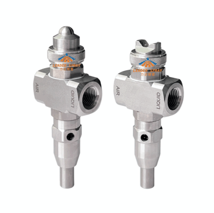 Self cleaning atomizer fogjet washing siphon pressure cooling dust control flat fan/cone air atomizing fog spray nozzle